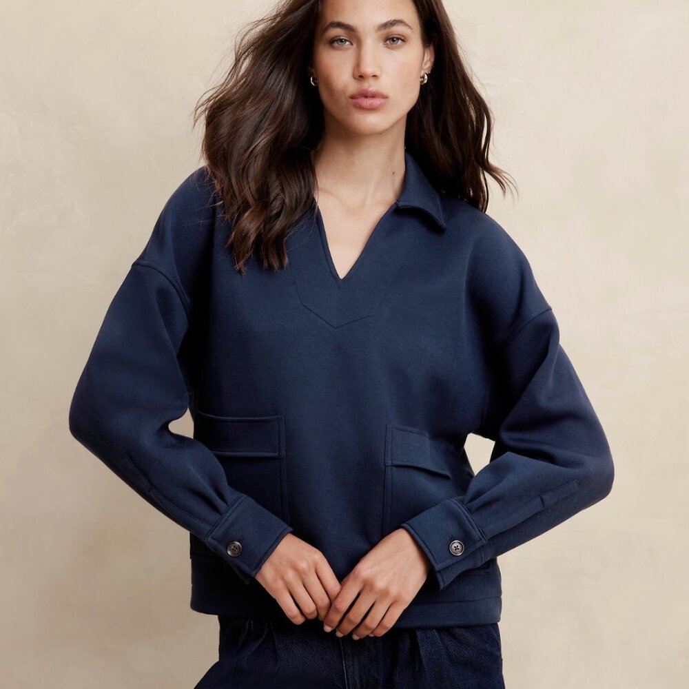 Banana Republic Scuba Patch Pocket Sweatshirt in Preppy Navy